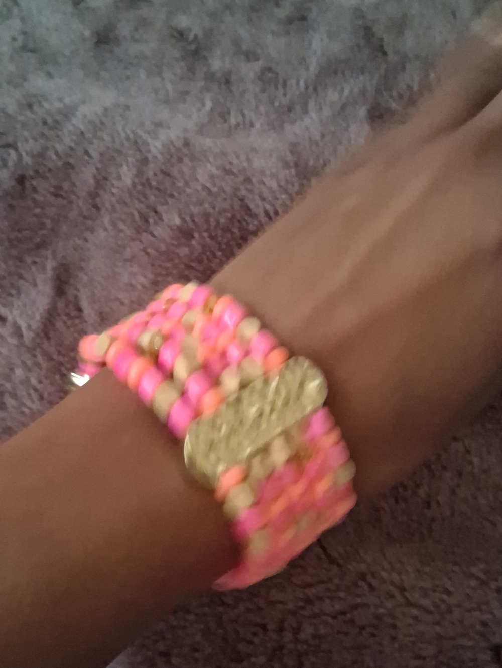 Gold-Accented Pink & Neon Orange Woven Bracelet
